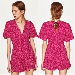 Zara pink and white polka dot romper